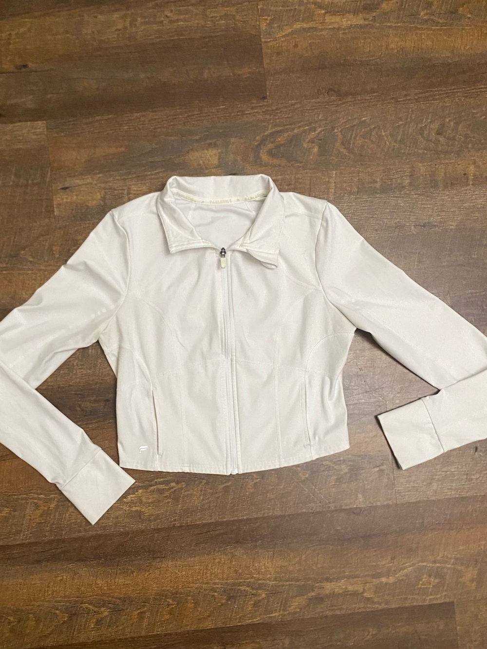 Fabletics Women’s White Full Zip Cropped Track Jacket Long Sleeve Size S